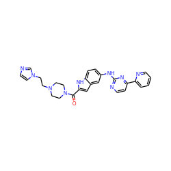 O=C(c1cc2cc(Nc3nccc(-c4ccccn4)n3)ccc2[nH]1)N1CCN(CCn2ccnc2)CC1 ZINC000144241598