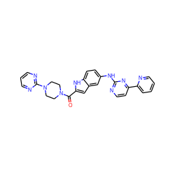 O=C(c1cc2cc(Nc3nccc(-c4ccccn4)n3)ccc2[nH]1)N1CCN(c2ncccn2)CC1 ZINC000144209007