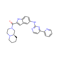 O=C(c1cc2cc(Nc3nccc(-c4ccccn4)n3)ccc2[nH]1)N1CCN2CCCC[C@@H]2C1 ZINC000144249984