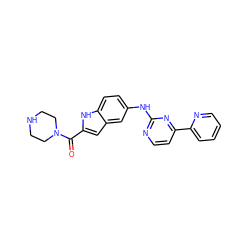 O=C(c1cc2cc(Nc3nccc(-c4ccccn4)n3)ccc2[nH]1)N1CCNCC1 ZINC000203340216