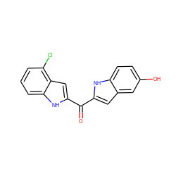 O=C(c1cc2cc(O)ccc2[nH]1)c1cc2c(Cl)cccc2[nH]1 ZINC000013703764