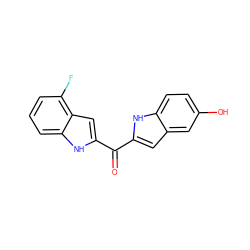 O=C(c1cc2cc(O)ccc2[nH]1)c1cc2c(F)cccc2[nH]1 ZINC000013703746