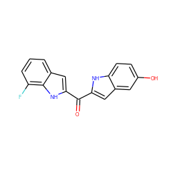 O=C(c1cc2cc(O)ccc2[nH]1)c1cc2cccc(F)c2[nH]1 ZINC000013703760