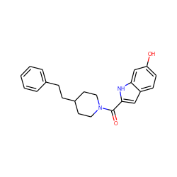 O=C(c1cc2ccc(O)cc2[nH]1)N1CCC(CCc2ccccc2)CC1 ZINC000013554244