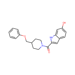 O=C(c1cc2ccc(O)cc2[nH]1)N1CCC(COc2ccccc2)CC1 ZINC000013554247