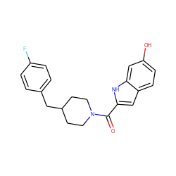 O=C(c1cc2ccc(O)cc2[nH]1)N1CCC(Cc2ccc(F)cc2)CC1 ZINC000000594892