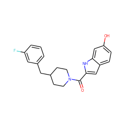 O=C(c1cc2ccc(O)cc2[nH]1)N1CCC(Cc2cccc(F)c2)CC1 ZINC000035259615