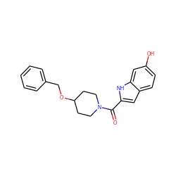 O=C(c1cc2ccc(O)cc2[nH]1)N1CCC(OCc2ccccc2)CC1 ZINC000013554245