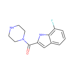 O=C(c1cc2cccc(F)c2[nH]1)N1CCNCC1 ZINC000032500359