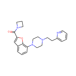 O=C(c1cc2cccc(N3CCN(CCc4ccccn4)CC3)c2o1)N1CCC1 ZINC000114867699