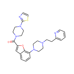 O=C(c1cc2cccc(N3CCN(CCc4ccccn4)CC3)c2o1)N1CCN(c2nccs2)CC1 ZINC000114867746