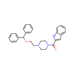 O=C(c1cc2ccccc2[nH]1)N1CCN(CCOC(c2ccccc2)c2ccccc2)CC1 ZINC000039034519