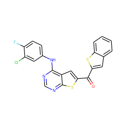 O=C(c1cc2ccccc2s1)c1cc2c(Nc3ccc(F)c(Cl)c3)ncnc2s1 ZINC000073199199