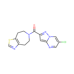 O=C(c1cc2ncc(Cl)cn2n1)N1CCc2ncsc2CC1 ZINC000150250277