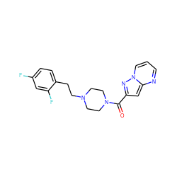 O=C(c1cc2ncccn2n1)N1CCN(CCc2ccc(F)cc2F)CC1 ZINC000073294412