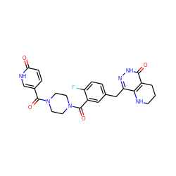 O=C(c1ccc(=O)[nH]c1)N1CCN(C(=O)c2cc(Cc3n[nH]c(=O)c4c3NCCC4)ccc2F)CC1 ZINC000146682185