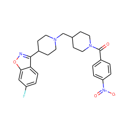 O=C(c1ccc([N+](=O)[O-])cc1)N1CCC(CN2CCC(c3noc4cc(F)ccc34)CC2)CC1 ZINC000653803664