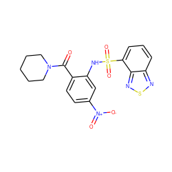 O=C(c1ccc([N+](=O)[O-])cc1NS(=O)(=O)c1cccc2nsnc12)N1CCCCC1 ZINC000040575820