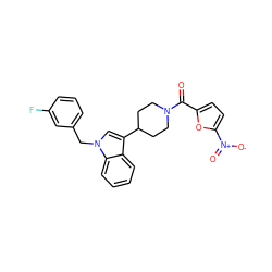 O=C(c1ccc([N+](=O)[O-])o1)N1CCC(c2cn(Cc3cccc(F)c3)c3ccccc23)CC1 ZINC000023454671