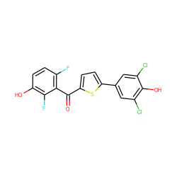 O=C(c1ccc(-c2cc(Cl)c(O)c(Cl)c2)s1)c1c(F)ccc(O)c1F ZINC001772584449