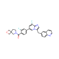 O=C(c1ccc(-c2cc(F)c3ncc(Cc4ccc5ncccc5c4)n3c2)cc1F)N1CCC2(COC2)C1 ZINC000205323212