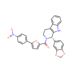 O=C(c1ccc(-c2ccc([N+](=O)[O-])cc2)o1)N1CCc2c([nH]c3ccccc23)[C@@H]1c1ccc2c(c1)OCO2 ZINC000013487954