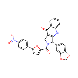 O=C(c1ccc(-c2ccc([N+](=O)[O-])cc2)o1)N1Cc2c([nH]c3ccccc3c2=O)[C@@H]1c1ccc2c(c1)OCO2 ZINC000027440964