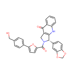 O=C(c1ccc(-c2ccc(CO)cc2)o1)N1Cc2c([nH]c3ccccc3c2=O)[C@@H]1c1ccc2c(c1)OCO2 ZINC000013493100