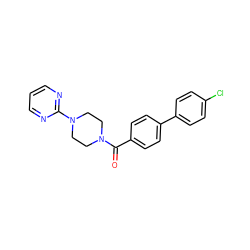 O=C(c1ccc(-c2ccc(Cl)cc2)cc1)N1CCN(c2ncccn2)CC1 ZINC000034805715