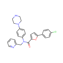 O=C(c1ccc(-c2ccc(Cl)cc2)o1)N(Cc1ccccn1)c1ccc(N2CCNCC2)cc1 ZINC000082158411