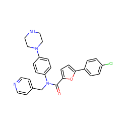 O=C(c1ccc(-c2ccc(Cl)cc2)o1)N(Cc1ccncc1)c1ccc(N2CCNCC2)cc1 ZINC000084596044