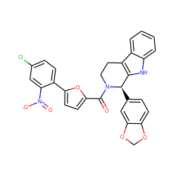 O=C(c1ccc(-c2ccc(Cl)cc2[N+](=O)[O-])o1)N1CCc2c([nH]c3ccccc23)[C@H]1c1ccc2c(c1)OCO2 ZINC000027870262