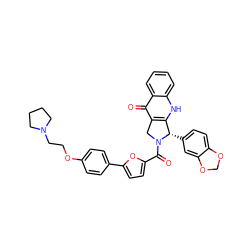 O=C(c1ccc(-c2ccc(OCCN3CCCC3)cc2)o1)N1Cc2c([nH]c3ccccc3c2=O)[C@@H]1c1ccc2c(c1)OCO2 ZINC000027440939