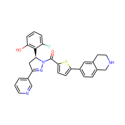 O=C(c1ccc(-c2ccc3c(c2)CCNC3)s1)N1N=C(c2cccnc2)C[C@H]1c1c(O)cccc1F ZINC000071332122