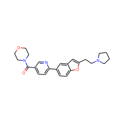 O=C(c1ccc(-c2ccc3oc(CCN4CCCC4)cc3c2)nc1)N1CCOCC1 ZINC000013589395