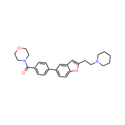 O=C(c1ccc(-c2ccc3oc(CCN4CCCCC4)cc3c2)cc1)N1CCOCC1 ZINC000013589408