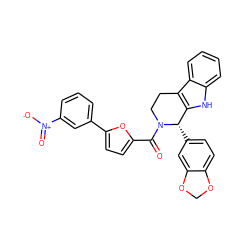 O=C(c1ccc(-c2cccc([N+](=O)[O-])c2)o1)N1CCc2c([nH]c3ccccc23)[C@@H]1c1ccc2c(c1)OCO2 ZINC000004199941