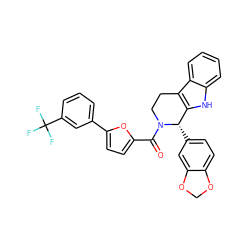 O=C(c1ccc(-c2cccc(C(F)(F)F)c2)o1)N1CCc2c([nH]c3ccccc23)[C@@H]1c1ccc2c(c1)OCO2 ZINC000027868826