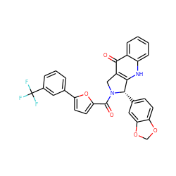 O=C(c1ccc(-c2cccc(C(F)(F)F)c2)o1)N1Cc2c([nH]c3ccccc3c2=O)[C@@H]1c1ccc2c(c1)OCO2 ZINC000027442916