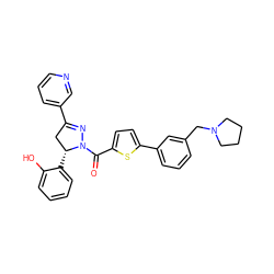 O=C(c1ccc(-c2cccc(CN3CCCC3)c2)s1)N1N=C(c2cccnc2)C[C@H]1c1ccccc1O ZINC000071341315