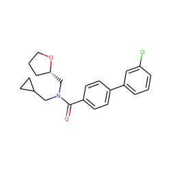 O=C(c1ccc(-c2cccc(Cl)c2)cc1)N(CC1CC1)C[C@@H]1CCCO1 ZINC000040914425