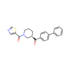 O=C(c1ccc(-c2ccccc2)cc1)[C@@H]1CCCN(C(=O)c2cncs2)C1 ZINC000012439832