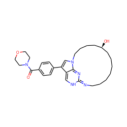 O=C(c1ccc(-c2cn3c4c2=CNC(=NCCCCCCC[C@H](O)CCCC3)N=4)cc1)N1CCOCC1 ZINC001772616352