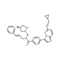 O=C(c1ccc(-c2cnc3ccc(NCC4CC4)nn23)cc1)N(C/C=C/c1ccccc1)C[C@@H]1C[C@@H](F)CN1 ZINC000066066117