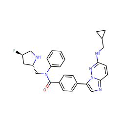 O=C(c1ccc(-c2cnc3ccc(NCC4CC4)nn23)cc1)N(C[C@@H]1C[C@@H](F)CN1)c1ccccc1 ZINC000066078226