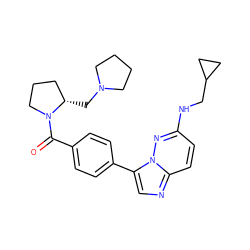 O=C(c1ccc(-c2cnc3ccc(NCC4CC4)nn23)cc1)N1CCC[C@@H]1CN1CCCC1 ZINC000058591385