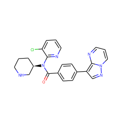 O=C(c1ccc(-c2cnn3cccnc23)cc1)N(c1ncccc1Cl)[C@@H]1CCCNC1 ZINC000219129748