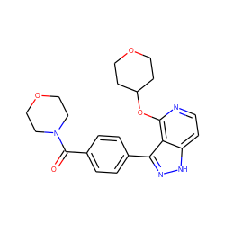 O=C(c1ccc(-c2n[nH]c3ccnc(OC4CCOCC4)c23)cc1)N1CCOCC1 ZINC000114772190