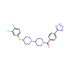 O=C(c1ccc(-c2nnn[nH]2)cc1)N1CCC(N2CCC(Oc3ccc(Cl)c(Cl)c3)CC2)CC1 ZINC000095554755