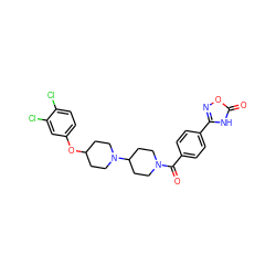 O=C(c1ccc(-c2noc(=O)[nH]2)cc1)N1CCC(N2CCC(Oc3ccc(Cl)c(Cl)c3)CC2)CC1 ZINC000095553083